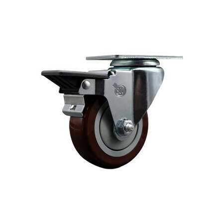 Service Caster 3.5'' Maroon Poly Wheel Swivel Top Plate Caster Posi Brake SCC-20S3514-PPUB-MRN-PLB